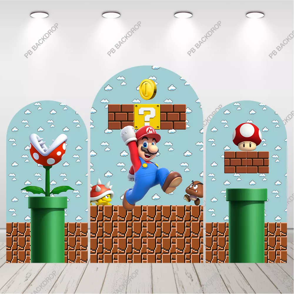 Classic Super Mario 3D Arch Backdrop Kids Video Game Birthday Party Decor