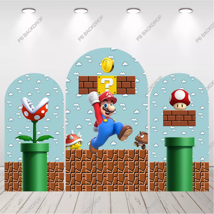 Classic Super Mario 3D Arch Backdrop Kids Video Game Birthday Party Decor