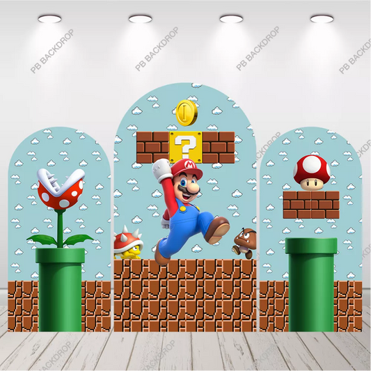 Classic Super Mario 3D Arch Backdrop Kids Video Game Birthday Party Decor