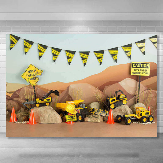 Fondali fotografici a tema di costruzione Cake Smash Dump Truck Boy 1° compleanno Festa di sfondo