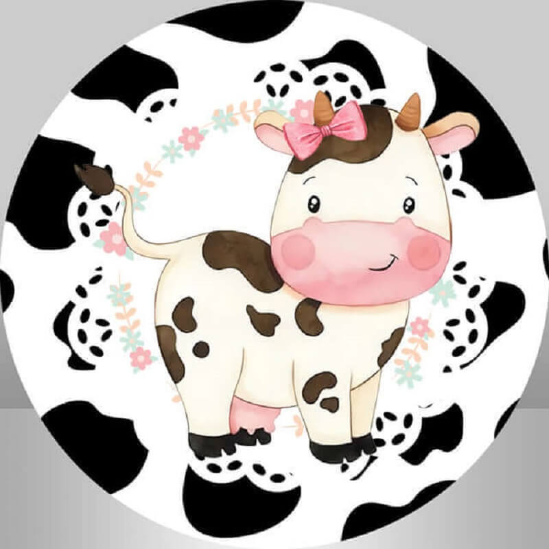 Cow Farm Kids Baby Shower Birthday Party Round Backdrop
