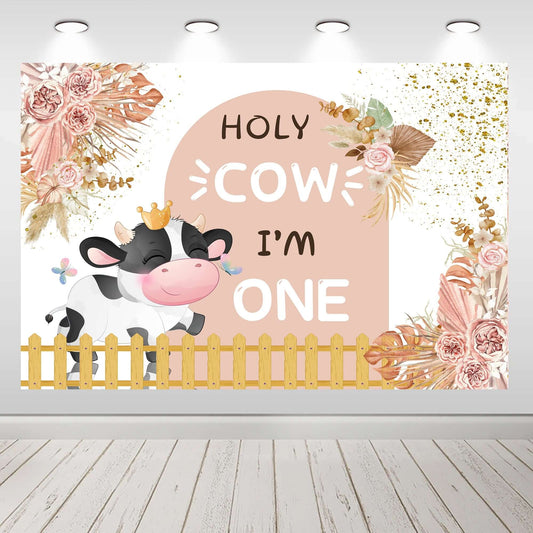 Pozadina s fotografijom krave, dječji 1. rođendan, banner za tuširanje djeteta, kabina, rekvizit, pozadina za zabavu