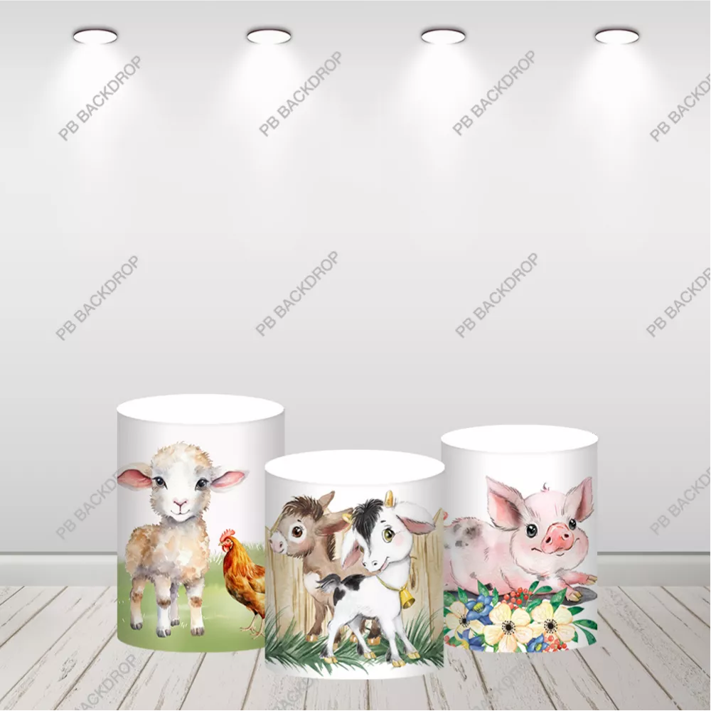 Cowboy Baby Farm Animals Round Backdrop Kids Birthday Party Background