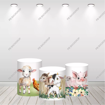 Cowboy Baby Farm Animals Round Backdrop Kids Birthday Party Background