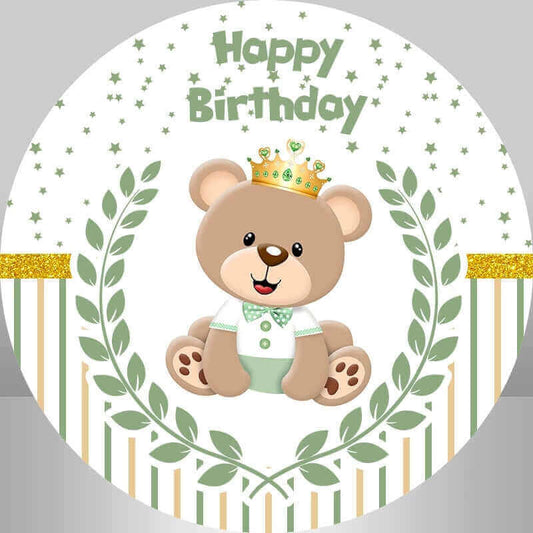 Коронний ведмідь, зелена маленька зірка, з днем ​​народження, круглий фон для обкладинки