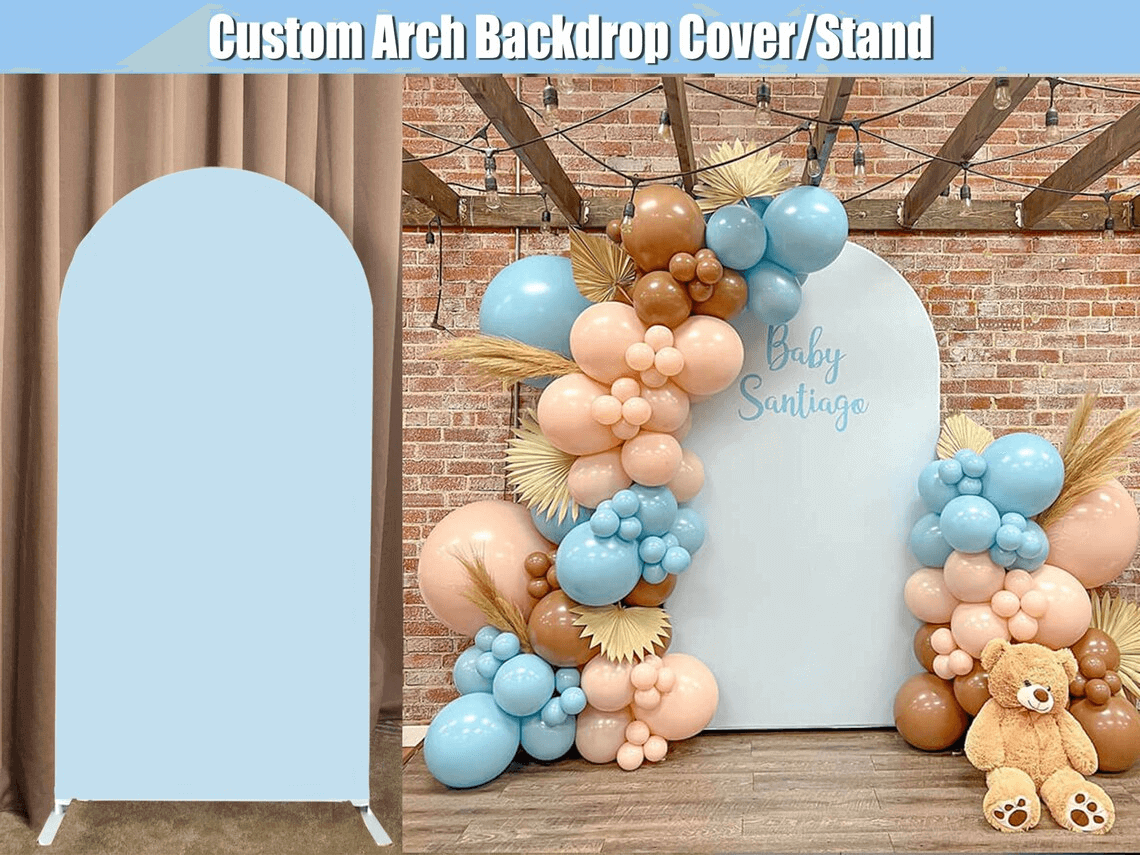 Double Backdrop Custom Blue Double-sided Arch Backdrop Cover Metal Stand Frame ...