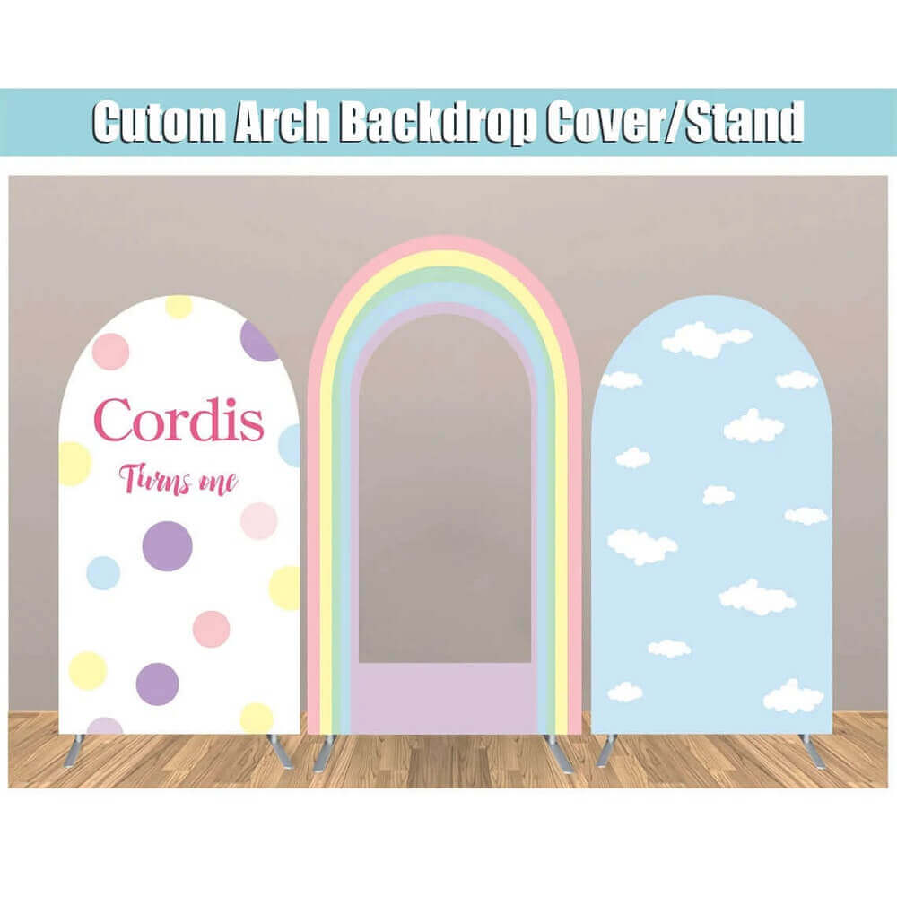 Open Rainbow Baby Shower Birthday Chiara Arch Backdrop Cloud Fabric Cover Arched Metal Frame Stand