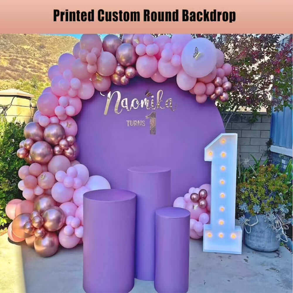 Custom Solid Purple Color Baby Shower Birthday Party Round Backdrop