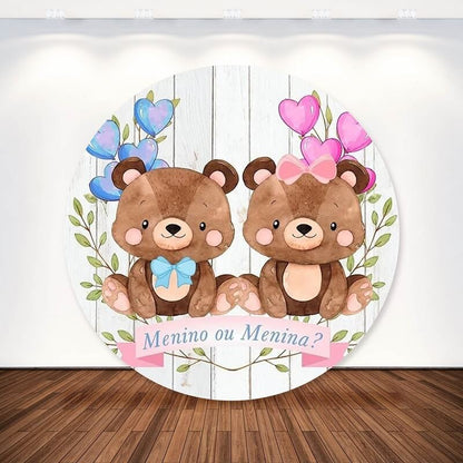 Cute Baby Bear Menino ou Menina Gender Reveal Round Backdrop