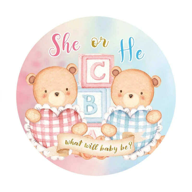 Cute Bear Theme He or She Gender Reveal Round Backdrop Cover