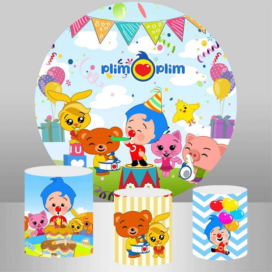 Cute Cartoon Plim Round Backdrop For Kids 1St Birthday Party