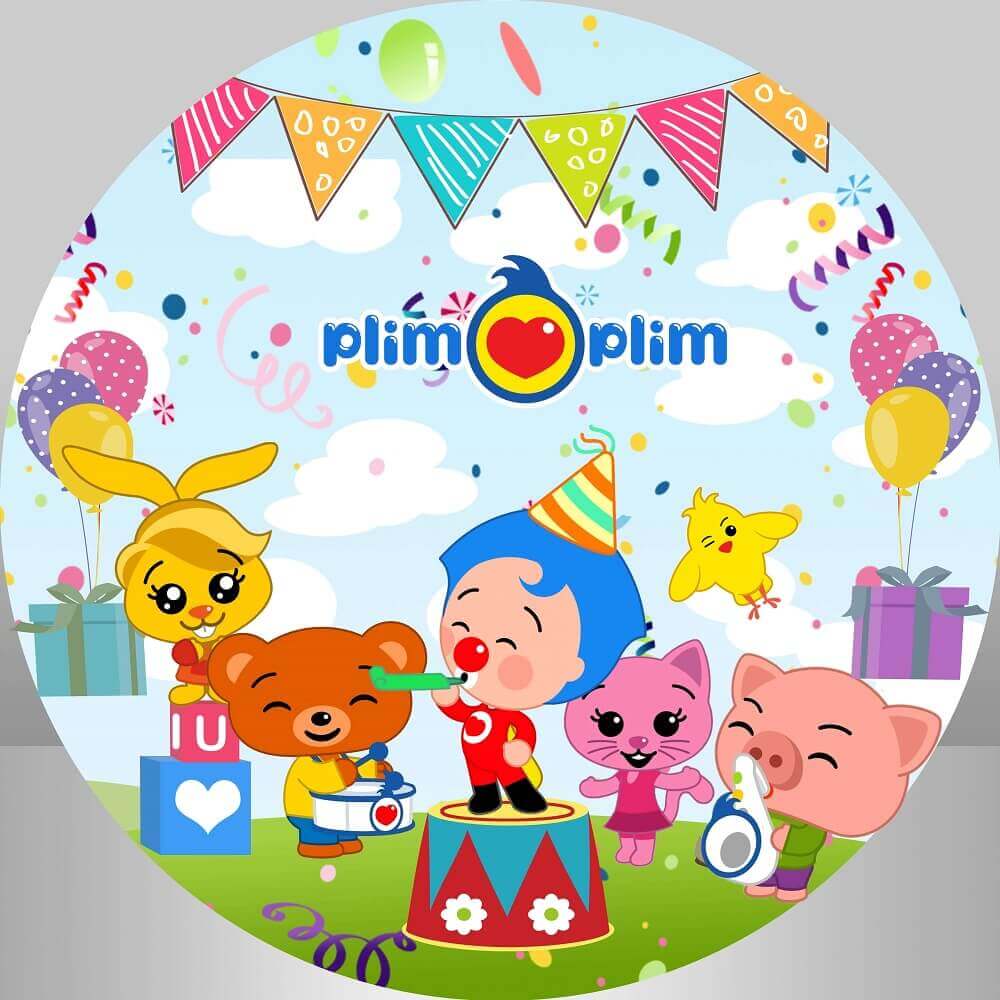Cute Cartoon Plim Round Backdrop For Kids 1St Birthday Party