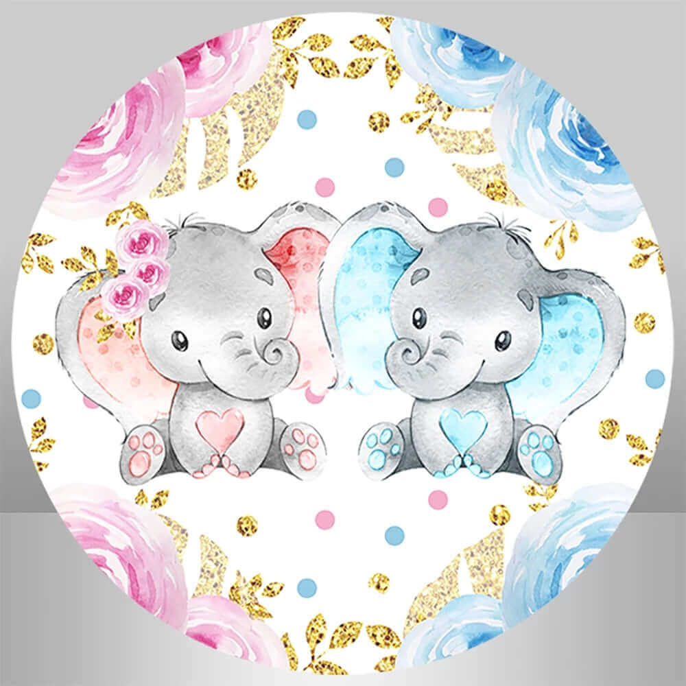 Cute Elephant Gender Reveal Round Circle Backdrop Cylinder Cover Party
