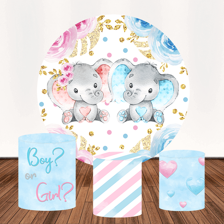 Cute Elephant Gender Reveal Round Circle Backdrop  Cylinder Cover