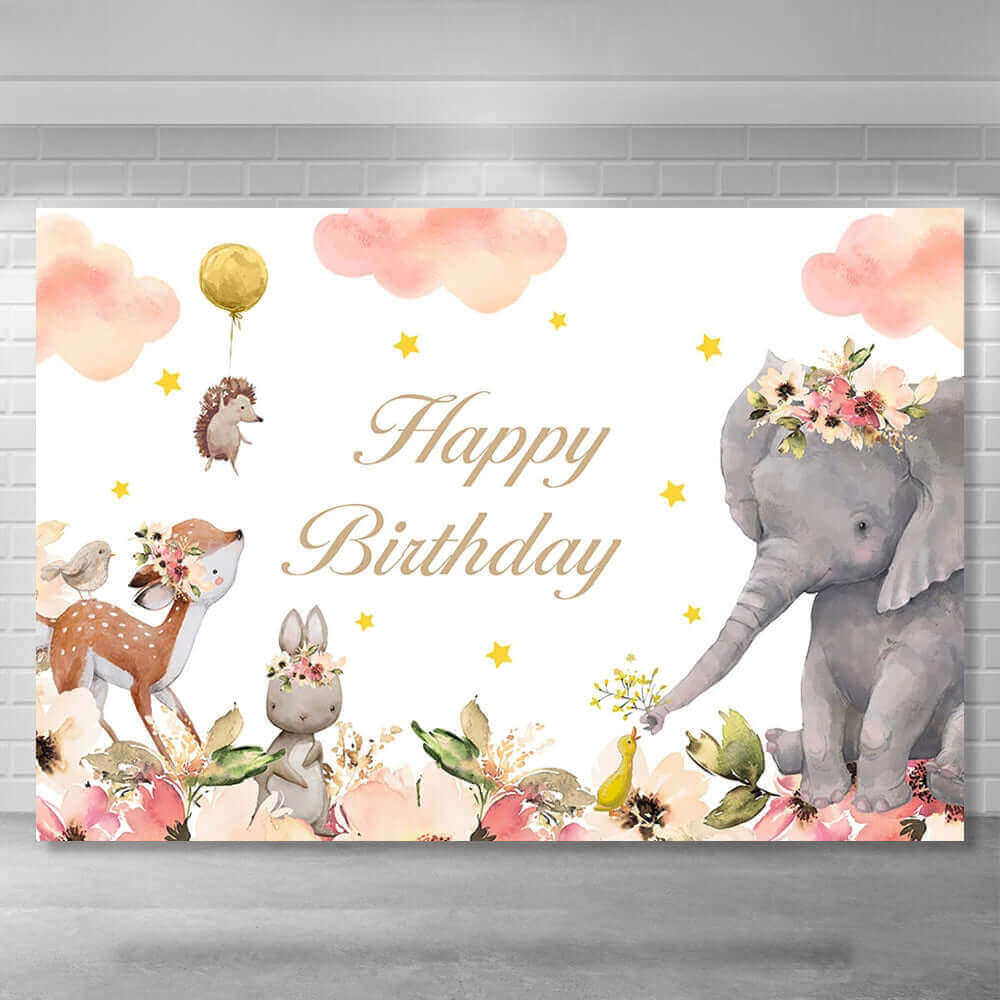 Aranyos elefánt sündisznó állat téma Boldog születésnapot háttérparti