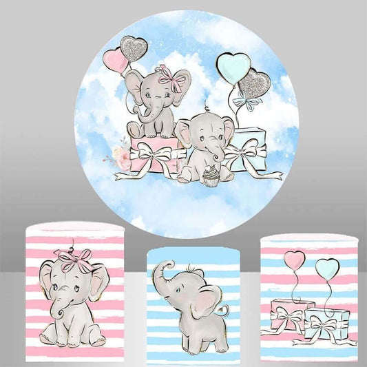 Cute Elephant Theme Boy Or Girl Gender Reveal Round Backdrop Party