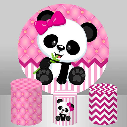 Aranyos Panda Theme Pink Girl Baby Shower és Születésnapi Kerek Háttér Party Backdrop