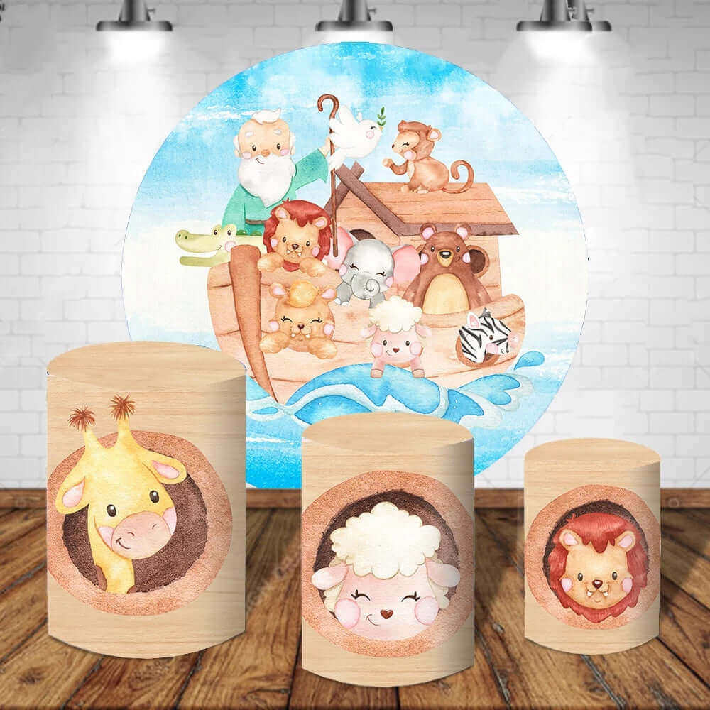 Cute Sea Ship Animal Round Backdrop Cover Party Decoration