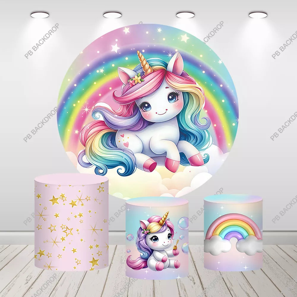 Cute Unicorn Cloud Rainbow Round Backdrop Baby Shower Background