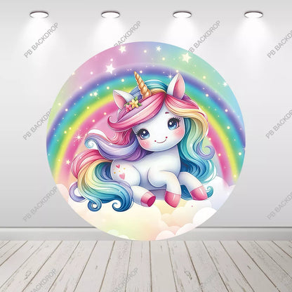 Cute Unicorn Cloud Rainbow Round Backdrop Baby Shower Background