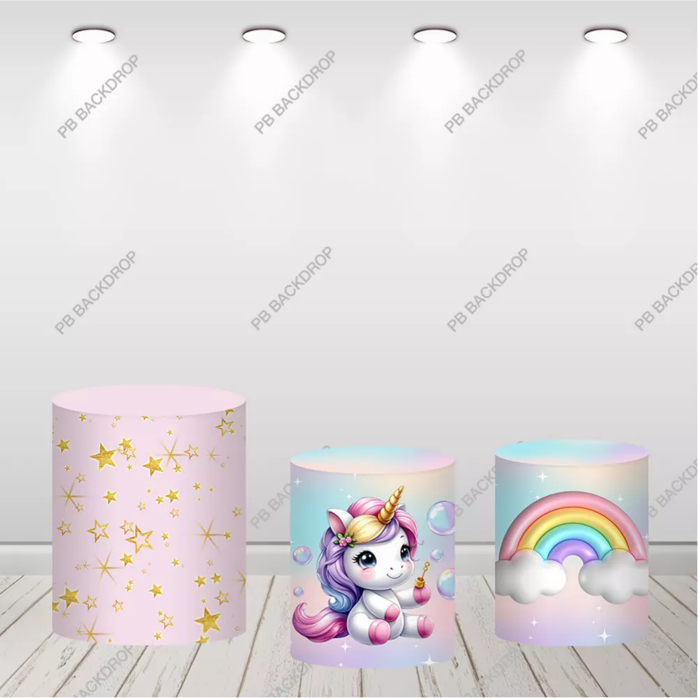 Cute Unicorn Cloud Rainbow Round Backdrop Baby Shower Background