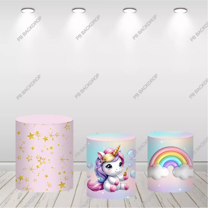 Cute Unicorn Cloud Rainbow Round Backdrop Baby Shower Background