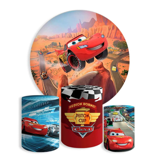 Racing Car Boy's Birthday Round Backdrop Elastic Cylinder Cover