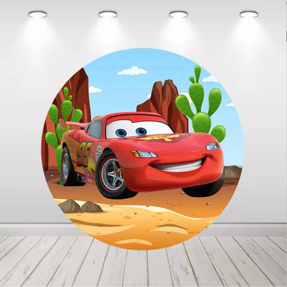 Disney Cars Lightning McQueen Round Backdrop Race Car Birthday Party Decor