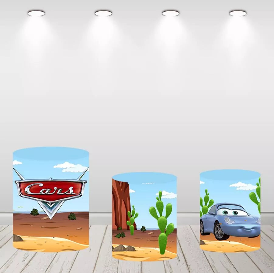 Disney Cars Lightning McQueen Round Backdrop Race Car Birthday Party Decor