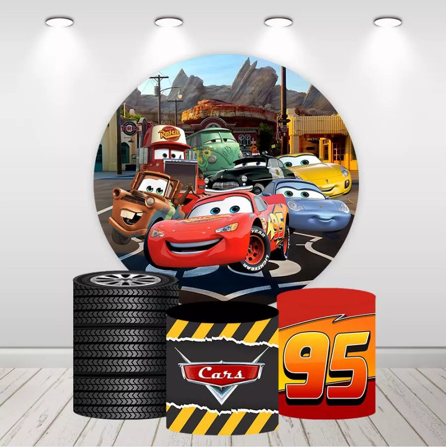 Disney Cars Round Backdrop Lightning McQueen Birthday Party Decor