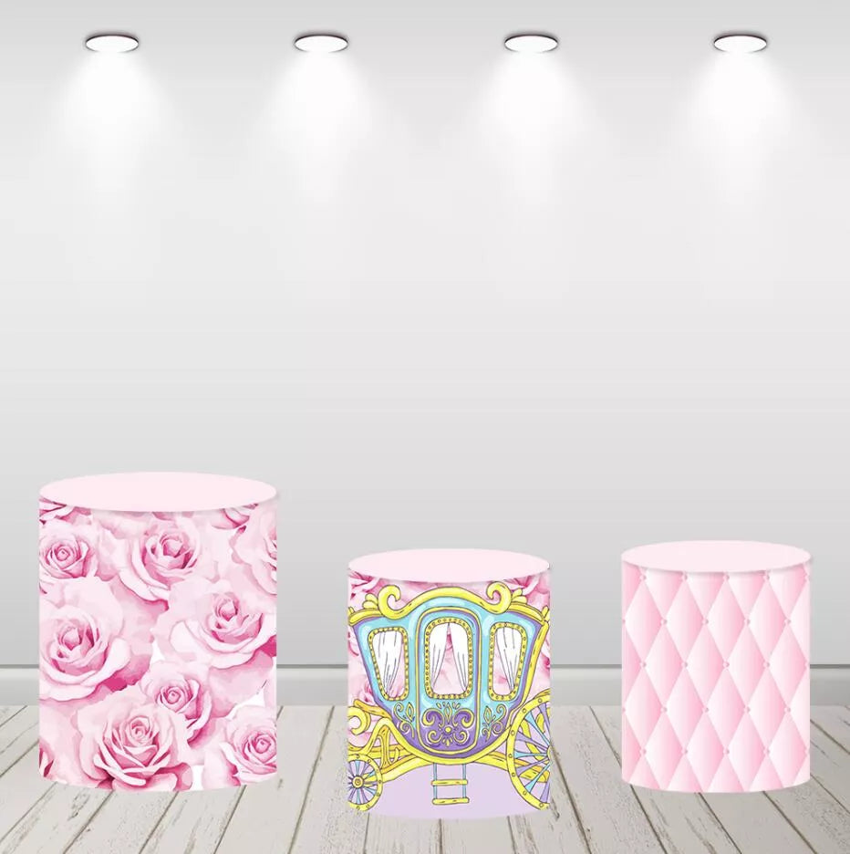 Disney Princess Castle Round Backdrop Floral Girls Birthday Party Decor
