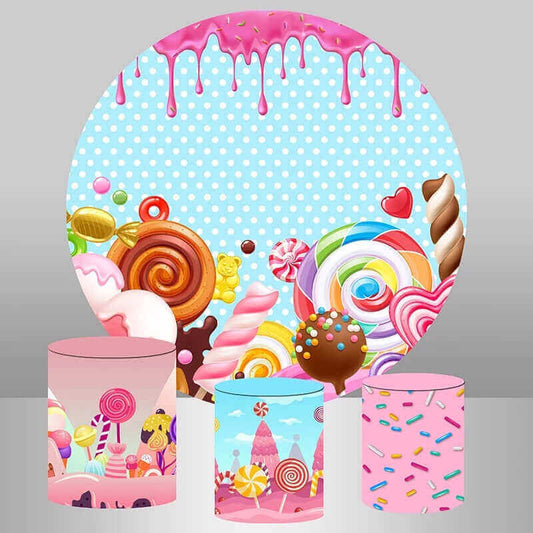 Donut Candyland Theme Tuš novorođenčeta Okrugla pozadina Cover Party