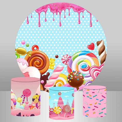 Donut Candyland Theme Tuš novorođenčeta Okrugla pozadina Cover Party