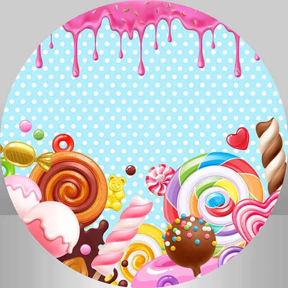 Donut Candyland Theme Newborn Baby Shower Round Backdrop Cover