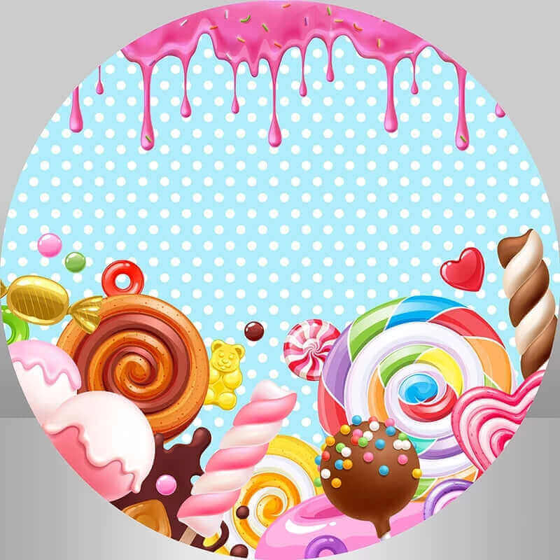 Donut Candyland Theme Newborn Baby Shower Round Backdrop Cover Party