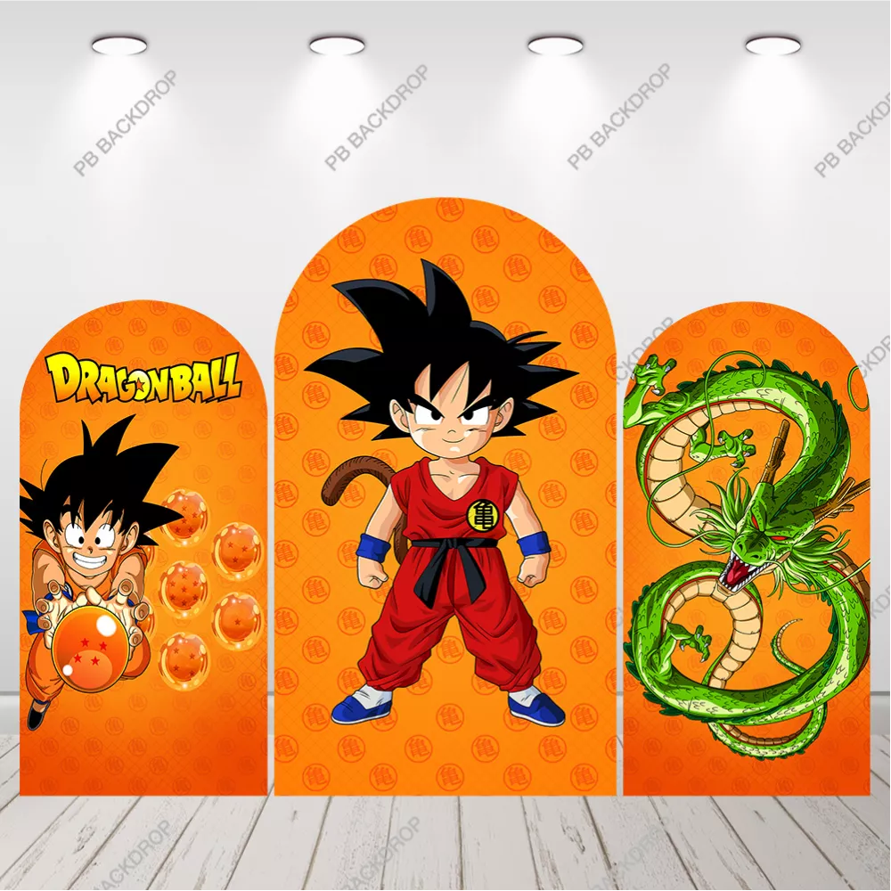 Dragon Ball Z Orange Arch Backdrop Kid Goku & Shenron Birthday Party Decor