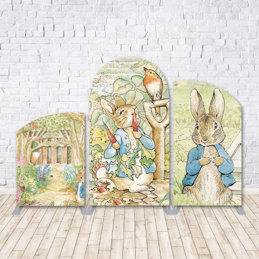 Přizpůsobené klenuté potahy na pozadí Látkové Oboustranné party obloukové stěny Velikonoční králík Narozeninová svatba