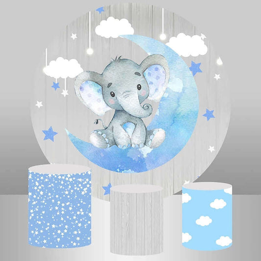 Éléphant Bleu Twinkle Star Garçons Baby Shower Party Toile de Fond Ronde