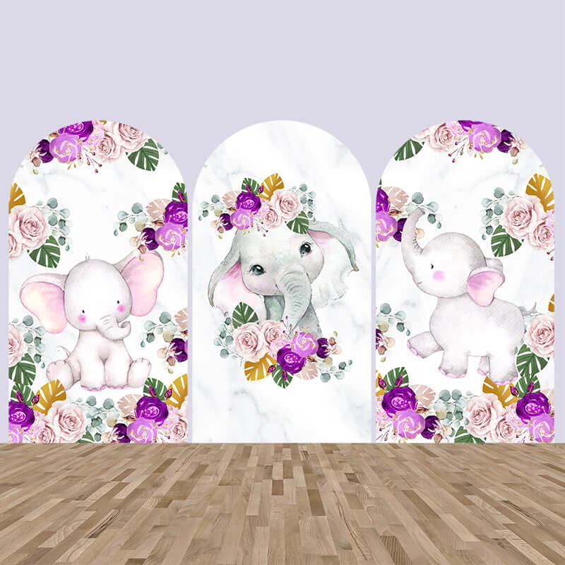 Elephant Arch Backdrop Cover Flowers Girls 1St Birthday Party Baby Shower Wedding Arched Backgrounds