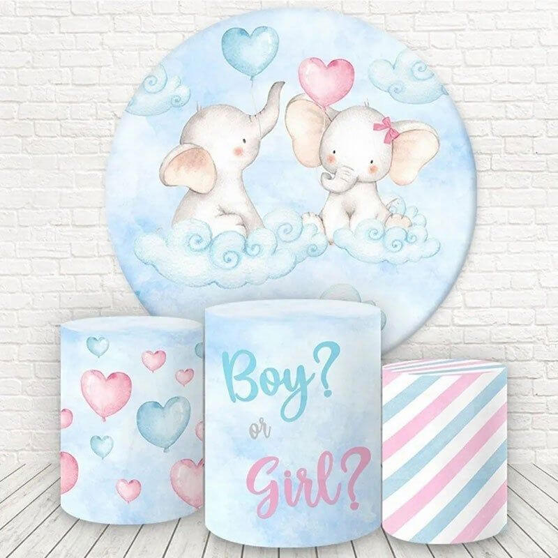 Cute Elephant Gender Reveal Round Circle Backdrop Cylinder Cover