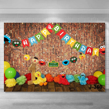 Elmo Birthday Party Backdrops Sesame Street Kids Baby Shower Backgrounds Backdrop