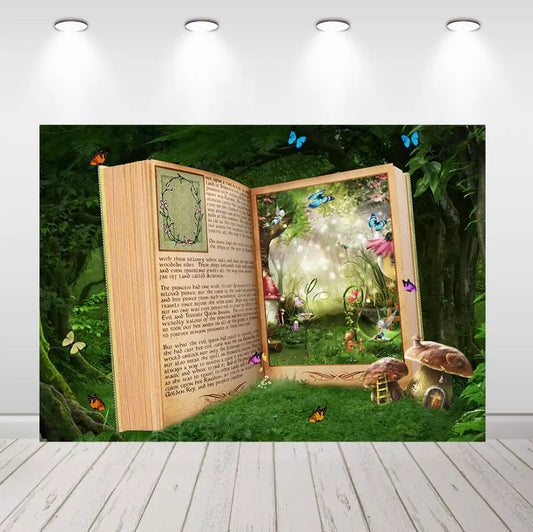 Fairy Boek Magic Forest Baby Douche Achtergrond Verjaardagsfeestje Fotografie Achtergrond