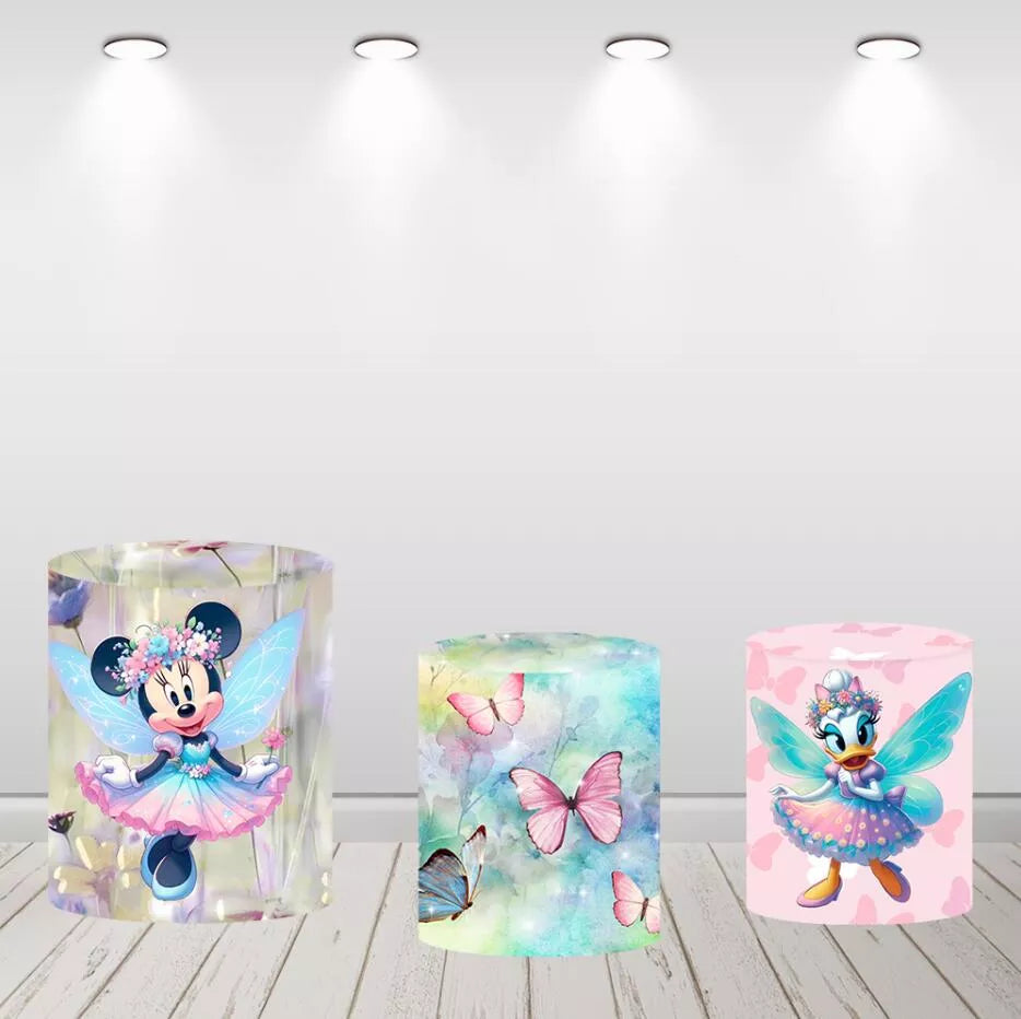 Fairy Garden Minnie Daisy Girls Birthday Decor Round Backdrop