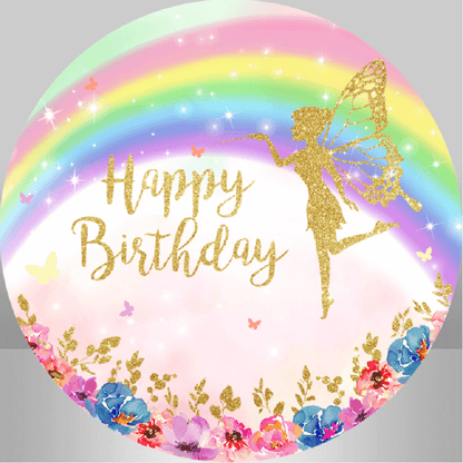 Fairy meisje regenboog bloemen Happy Birthday ronde achtergrond Cover Party