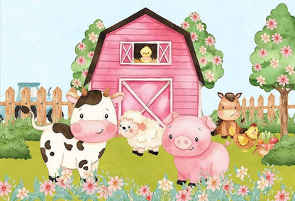 Farm Animals Barn Tractor Newborn Backdrop Baby Shower 1st Birthday Party Photography Background For Photo Studio
