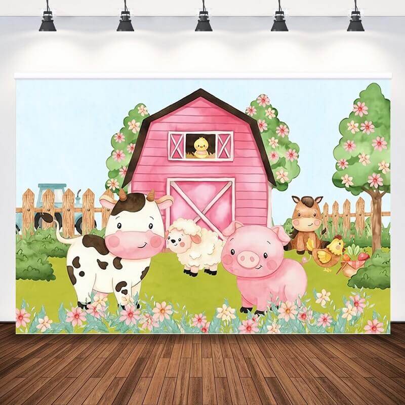 Farm Animals Barn Tractor Newborn Backdrop Baby Shower 1St Birthday Party Photography Background For