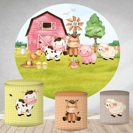 Zwierzęta gospodarskie różowa stodoła dekoracje na przyjęcie urodzinowe dla dzieci okrągłe koło tło