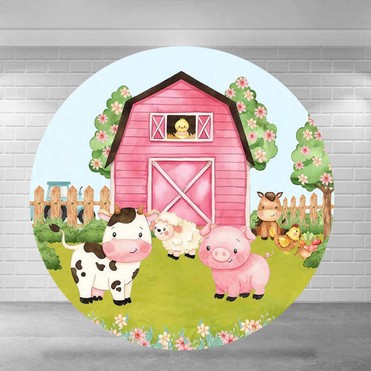 Farm Animals Theme Baby Shower Kids Birthday Decor Round Backdrop Party
