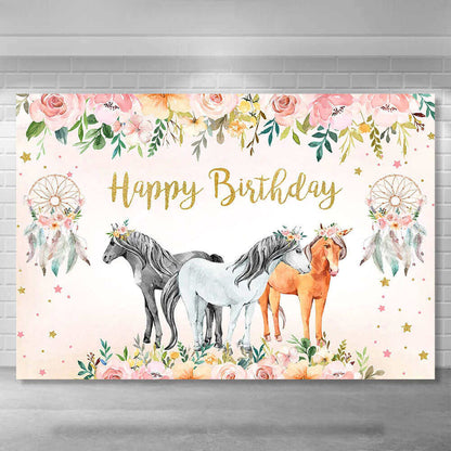 Cowboy Cowgirl Horse Flower Birthday Party Decoration Backdrop Farm Western Baby Shower Photography Background