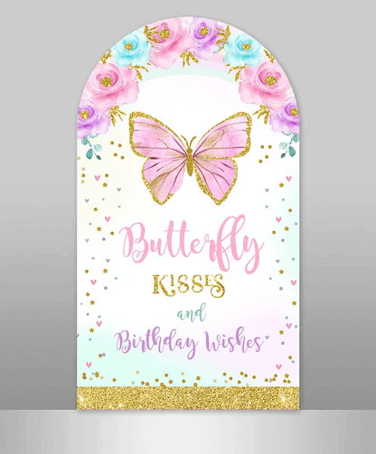 Floral Butterfly Kisses Baby Wishes Dobbeltsidig Arch Bakteppe Cover Party